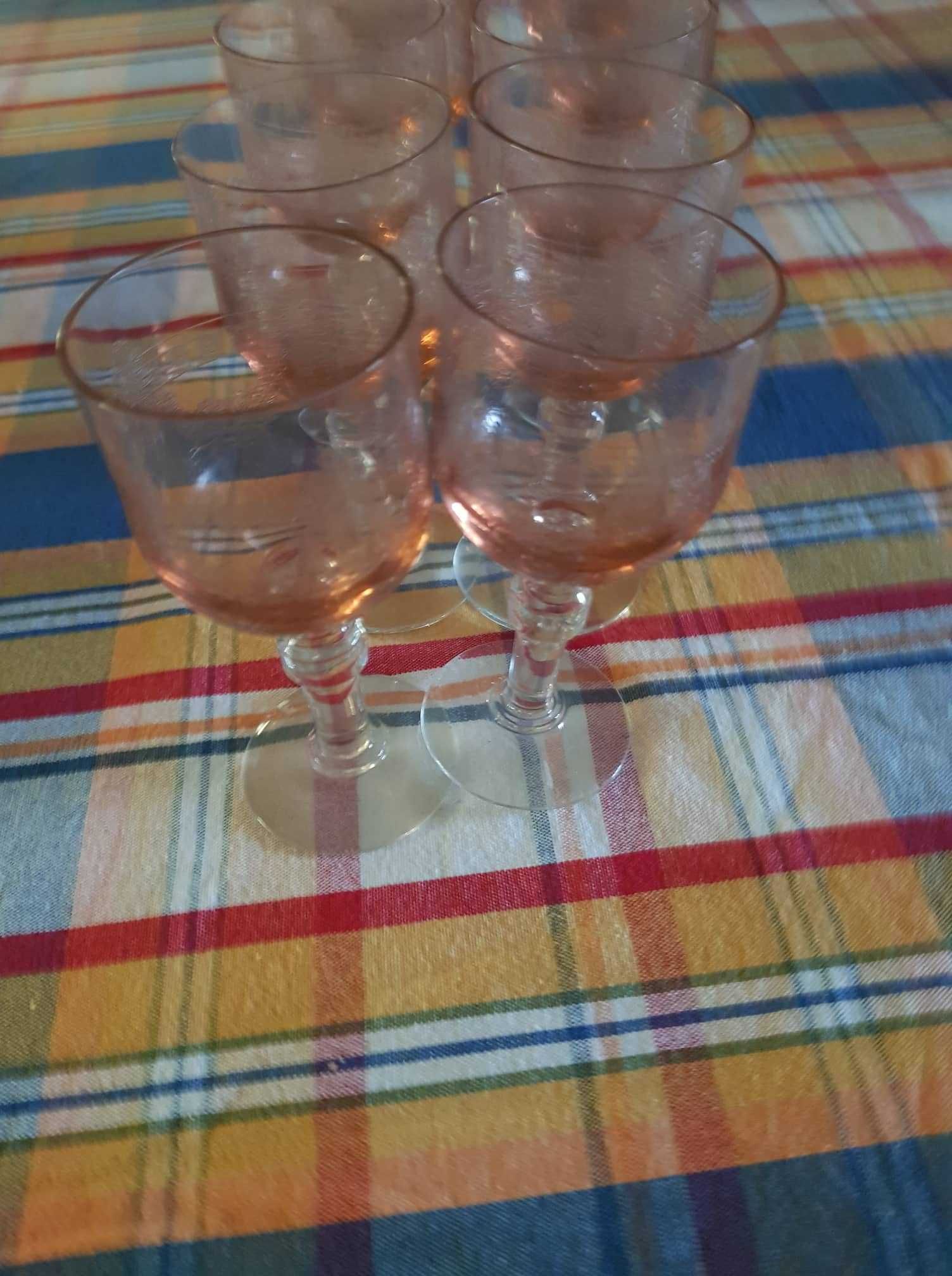 10 copos de vinho tinto em cristal rosado anos 70