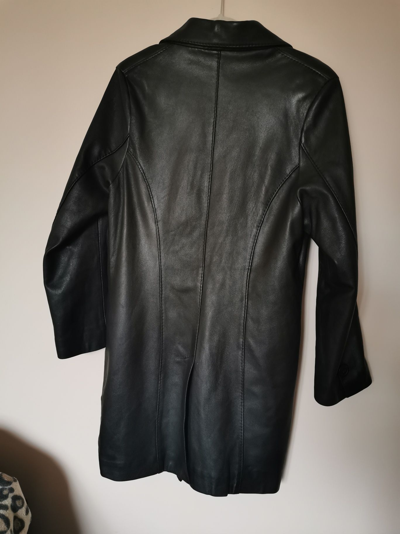 Płaszcz skórzany skóra naturalna czarna kurtka L 40 vintage boho retro