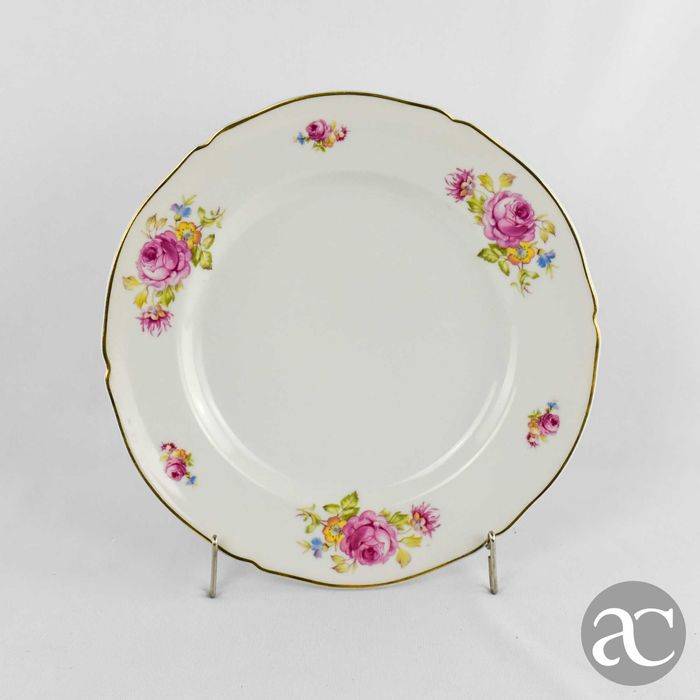 Prato em porcelana Artibus com flores e friso em ouro