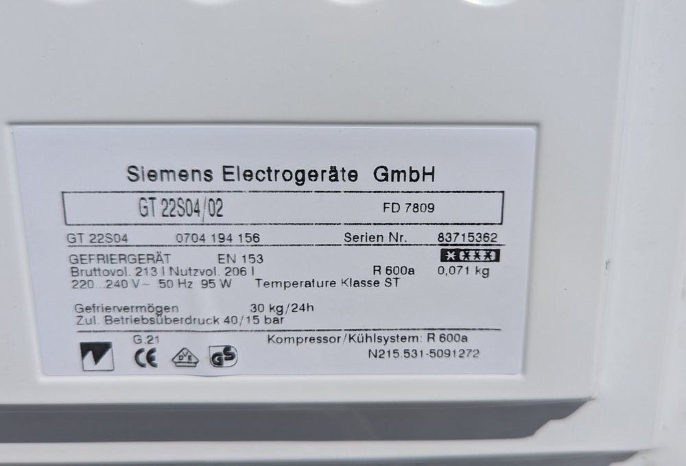 Морозильнa камерa Siemens Electrogeräte GmbH GT 22S04/02