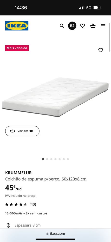 Vendo berço ikea NOVO + colchão de espuma + Resguardo