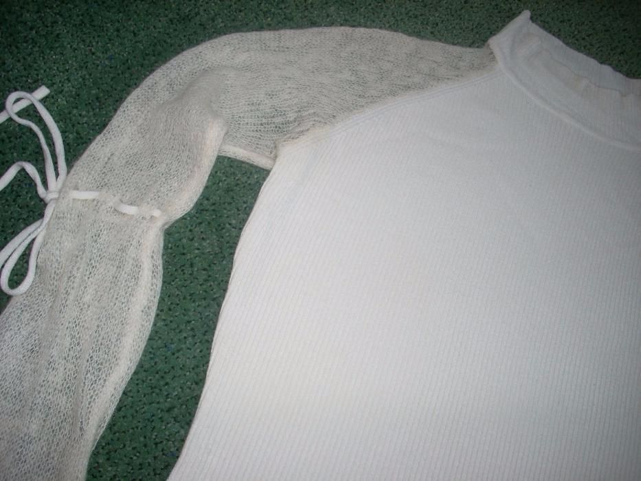 Kremowy Sweter Ażurowe Rękawy j Nowy 36 S