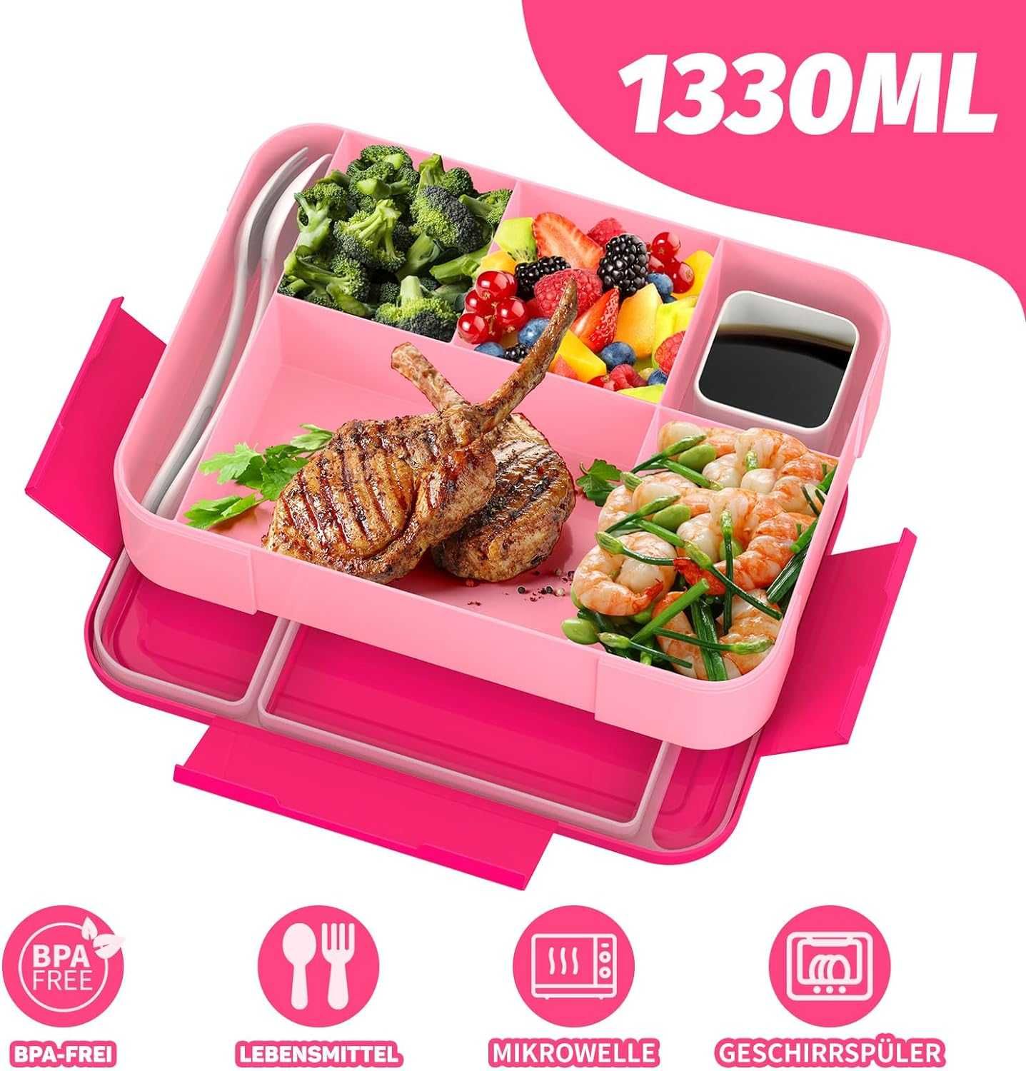 kinkaocio Pojemnik na lunch dla dzieci i dorosłych różowy 1300 ml