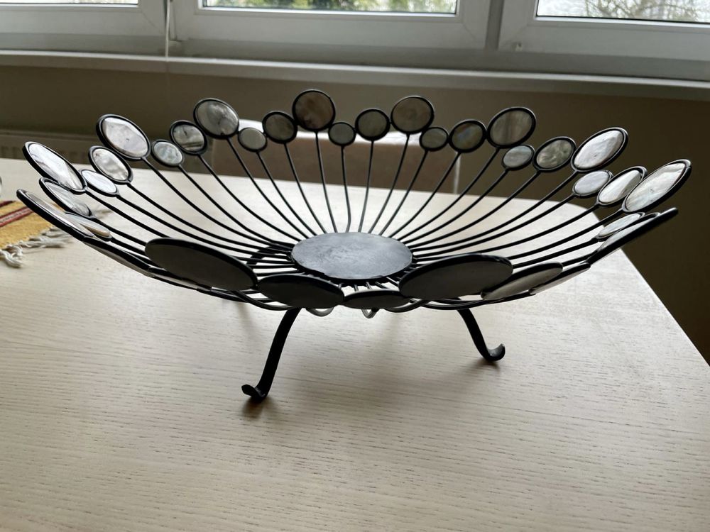 Patera misa kosz na owoce MASA perłowa i metal UNIKAT Designerska