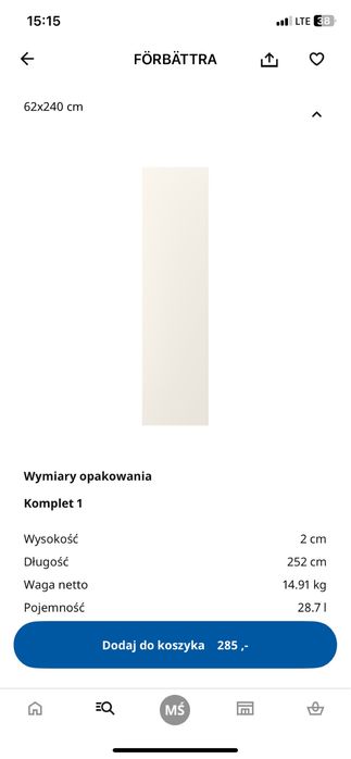 Nowa Blenda do mebli kuchennych Ikea kremowa Forbattra 240x62 cm