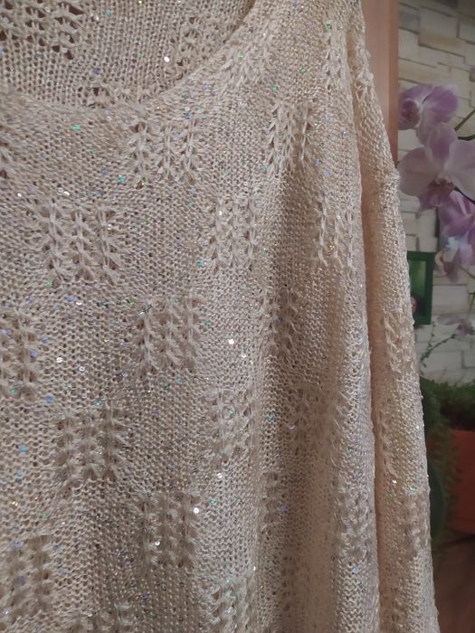 Sweter błyszczący elastyczny elegancki bluzka luźny r 38 40 42 M L XL
