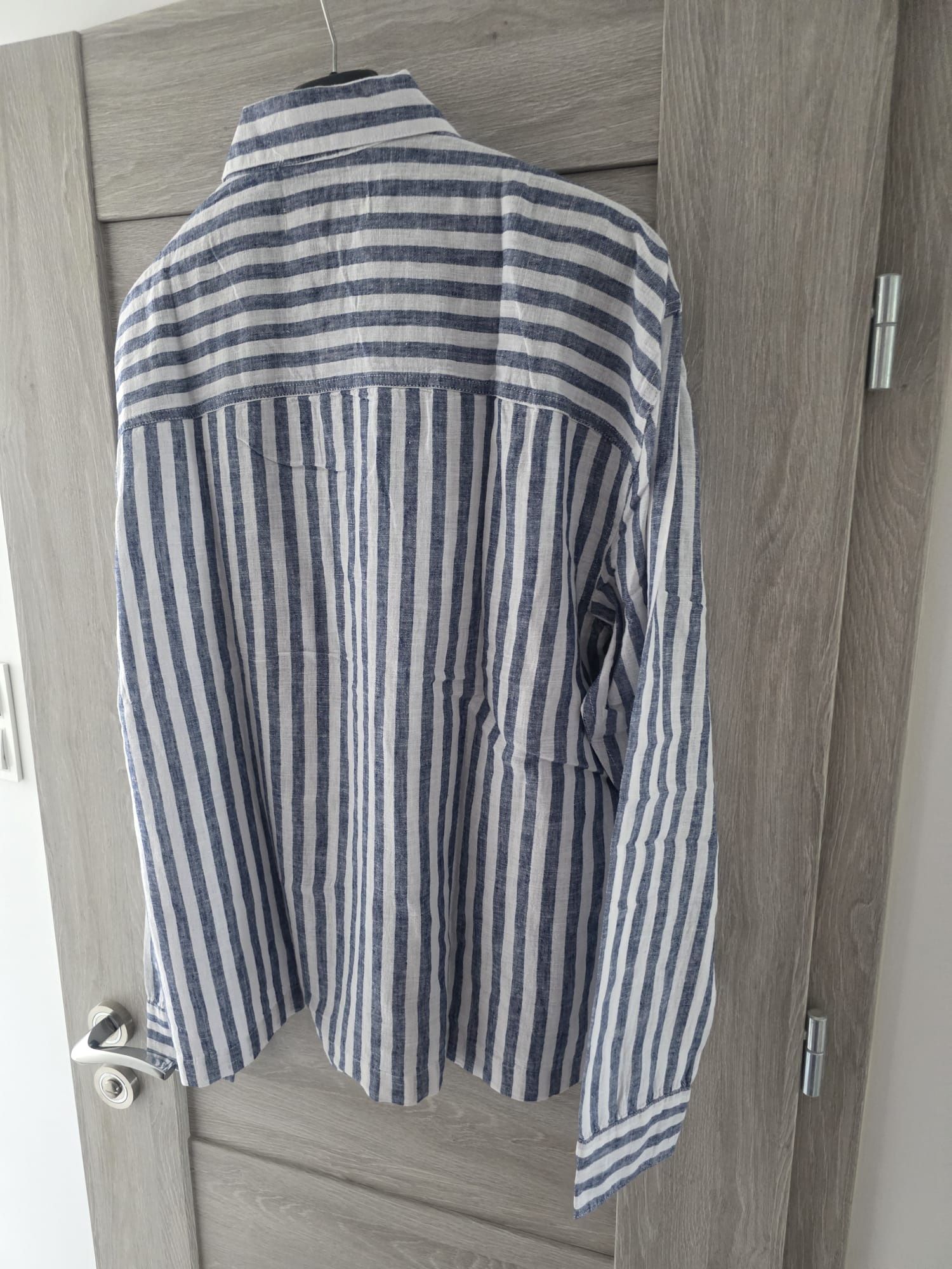 Hollister koszula męska L lniana granatowa w białe paski