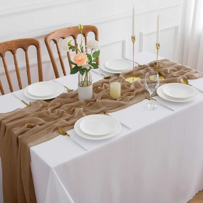 AOKSUNOVA bieżnik z gazy brązowy weselny tkanina dekoracyjna 3mx80cm