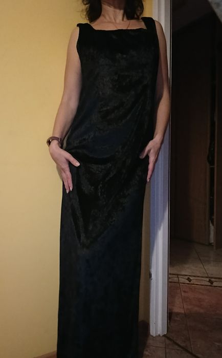 Granatowa sukienka welurowa maxi L/ XL