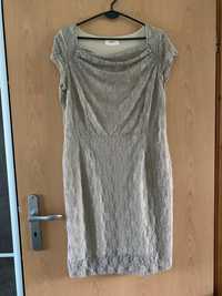 Elegancka beżowa krótka sukienka koronkowa rozmiar 42