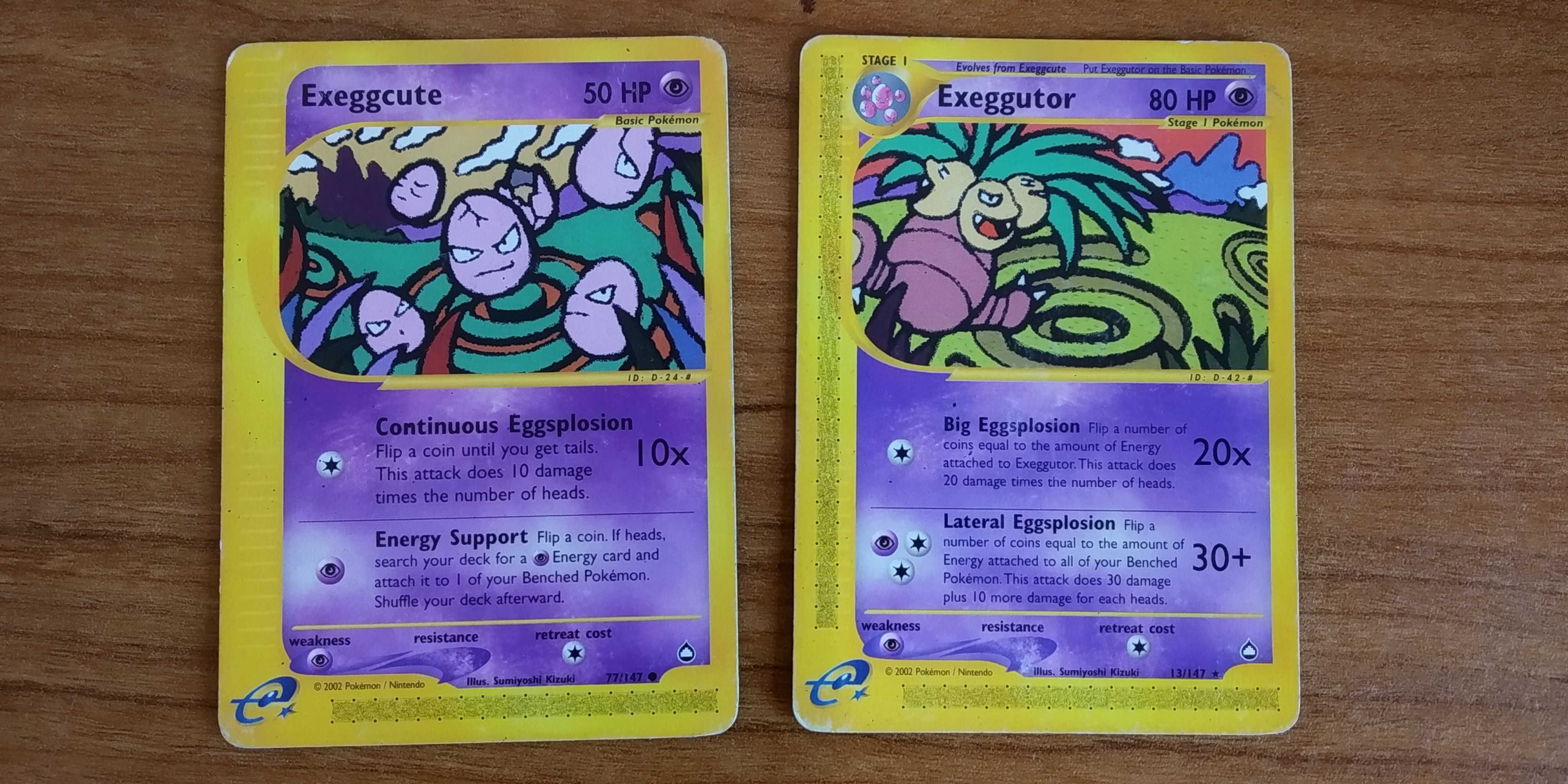 Cartas Pokémon do Exeggcute e do Exeggutor