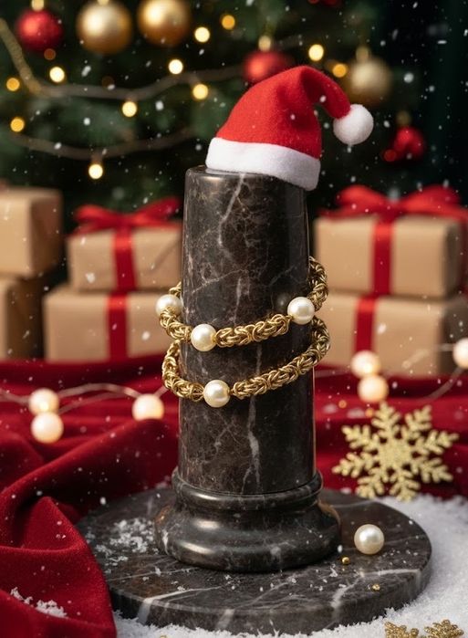 Pulseira em ouro 19.2k de malha de elos entrelaçados com pérolas