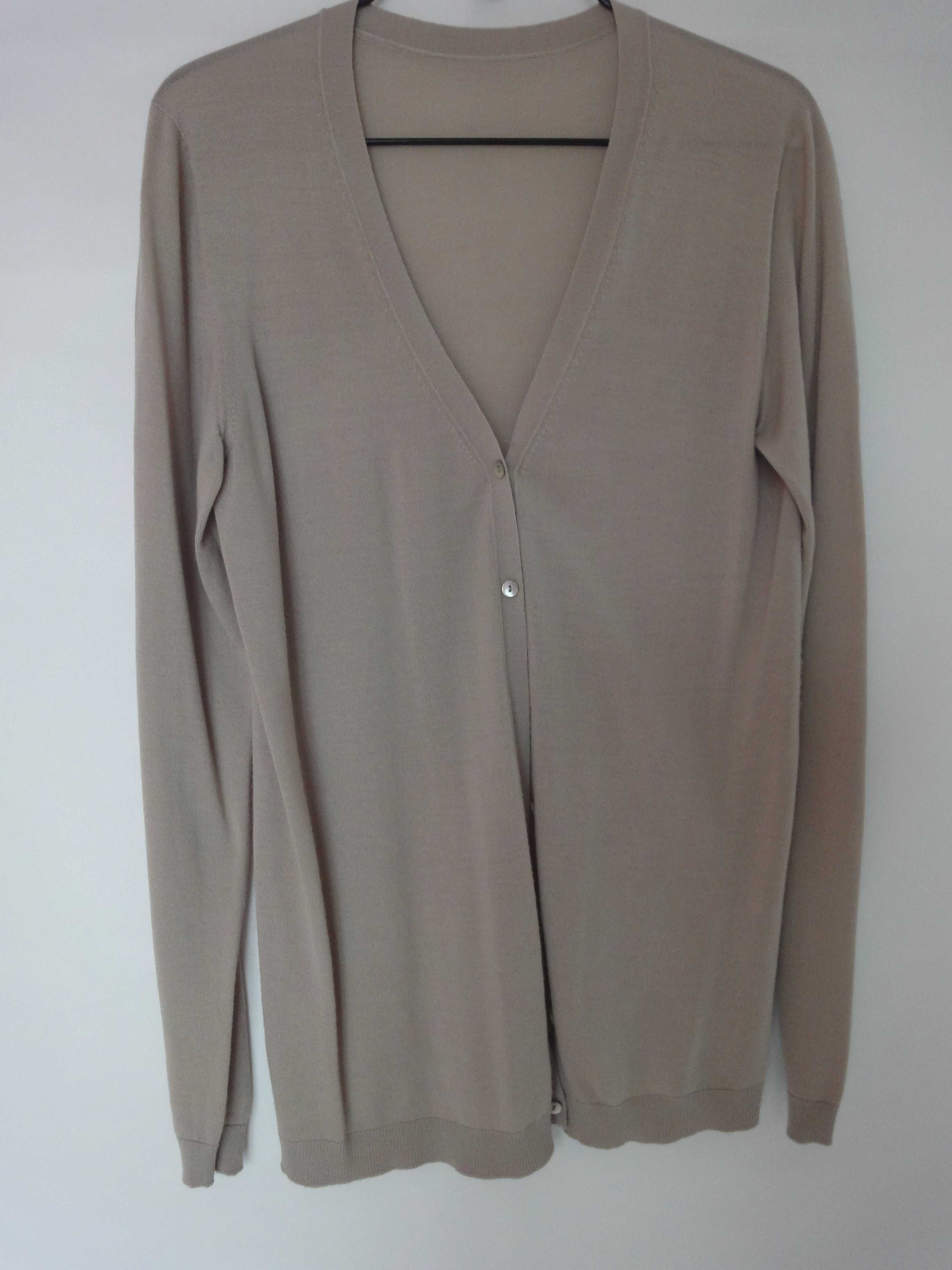 Kardigan sweter rozpinany damski  beżowy BENETTON – 100% merynos 40