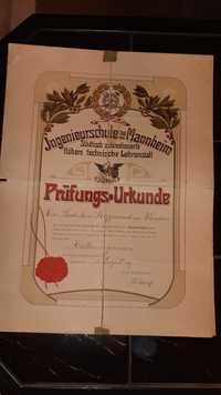 1909r. Dyplom certyfikat inzyniera hutnika mannheim