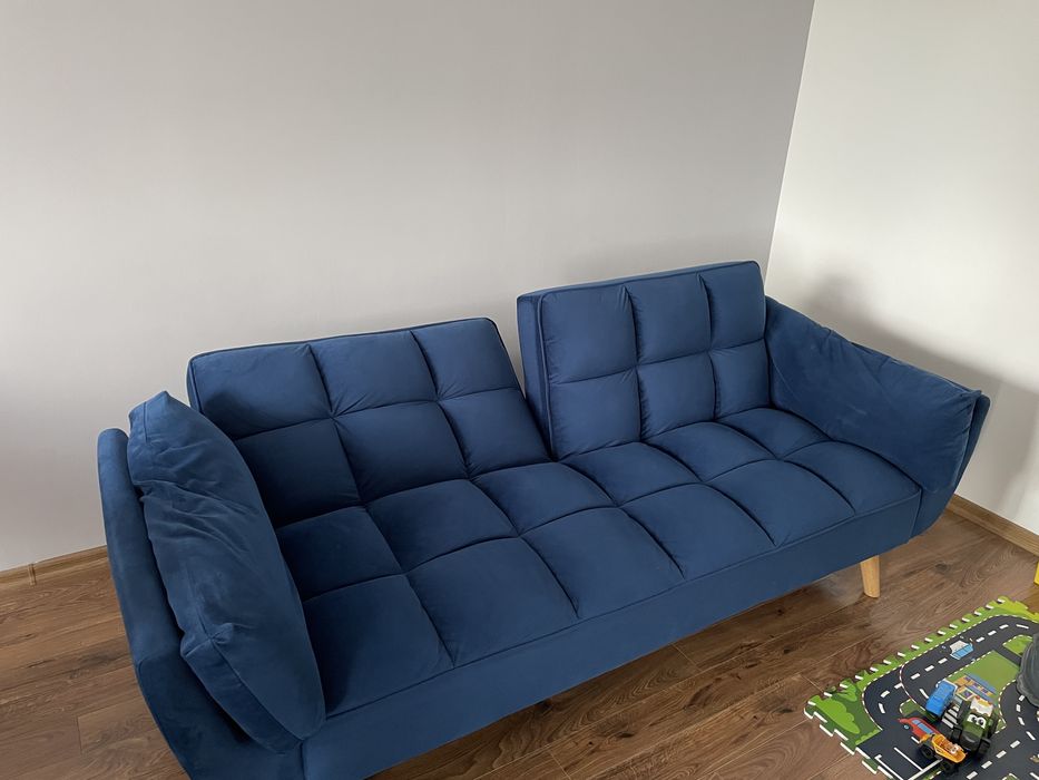 Sofa rozkładana granatowa welur