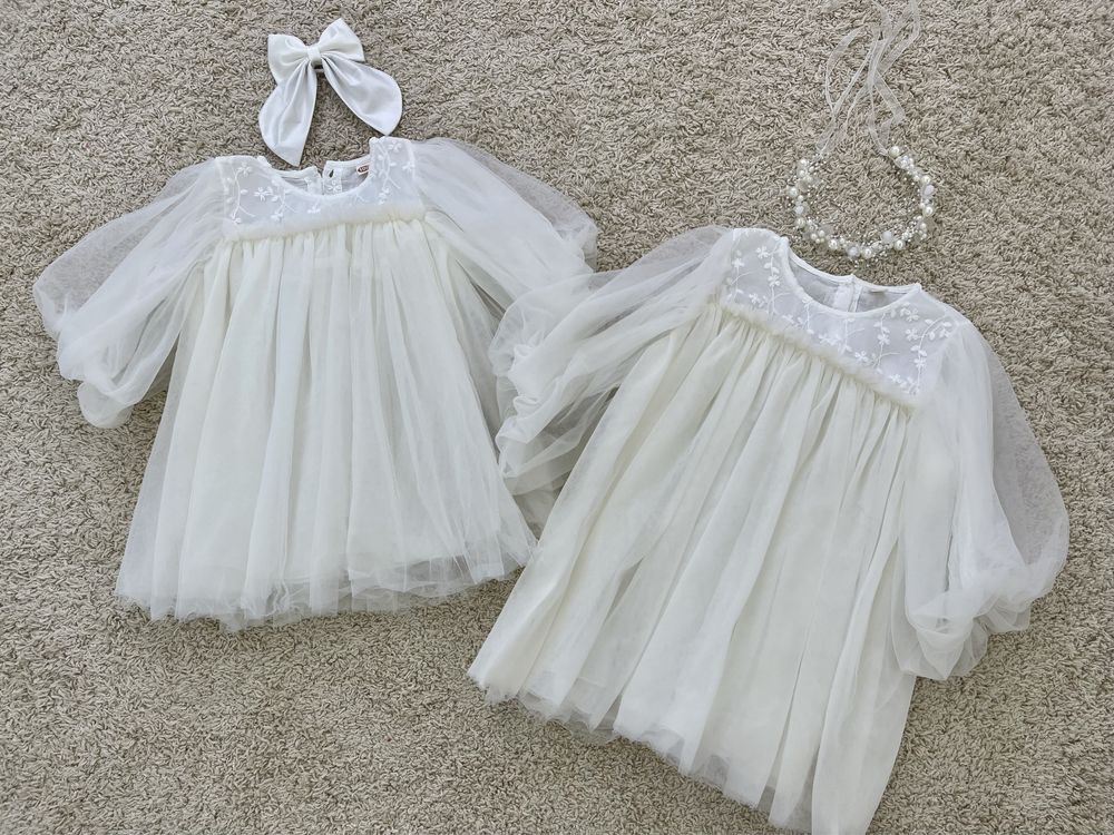 Нарядные белые, молочные платья для девочек, фэмили лук, family look
