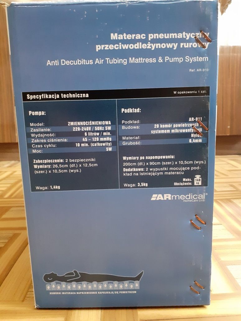 ARmedical materac pneumatyczny przeciwodleżynowy rurowy 200x90 / 140kg