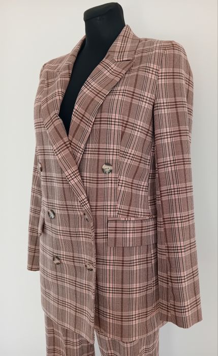 Komplet spodnie i marynarka Sinsay krata róż,brąz, grafit