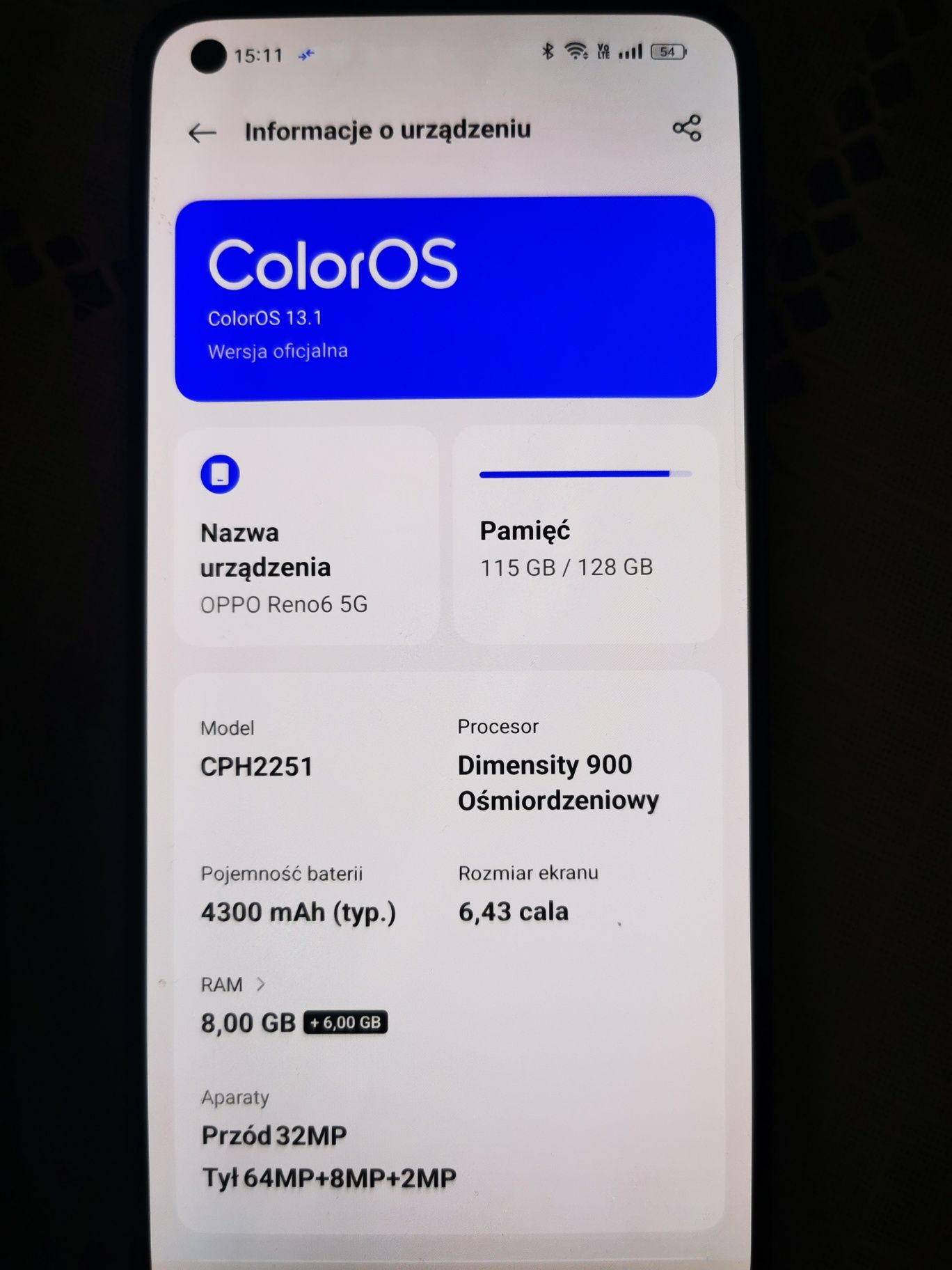 OPPO reno6 5G smartfon