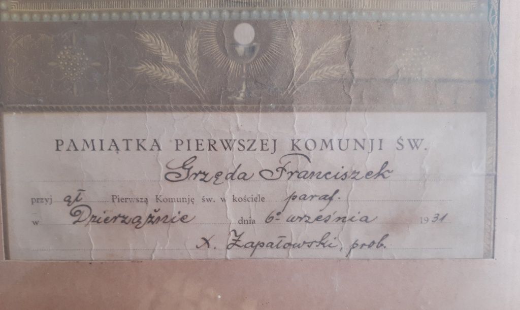 Pamiątka Pierwszej Komunji św. Dzierżążno Kaszuby 1931r.