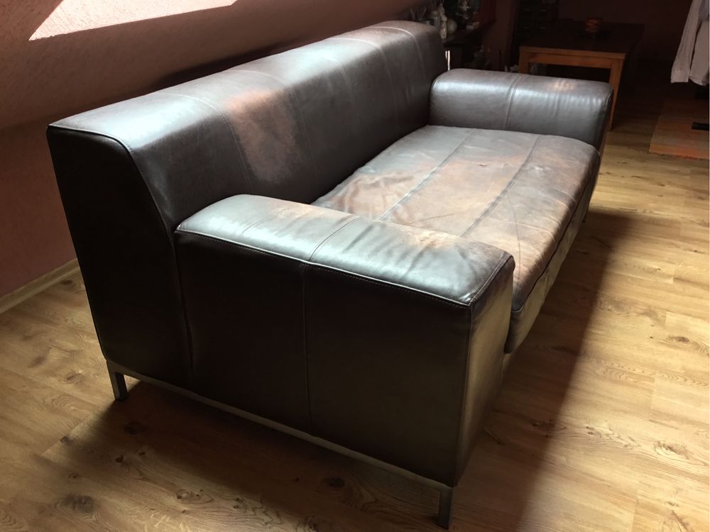 Sofa + szezlong z prawdziwej skóry IKEA (do częściowej renowacji)