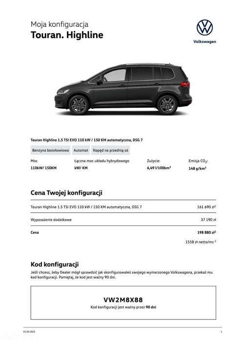VW Touran 2023 Highline cesja leasingu lub zakup