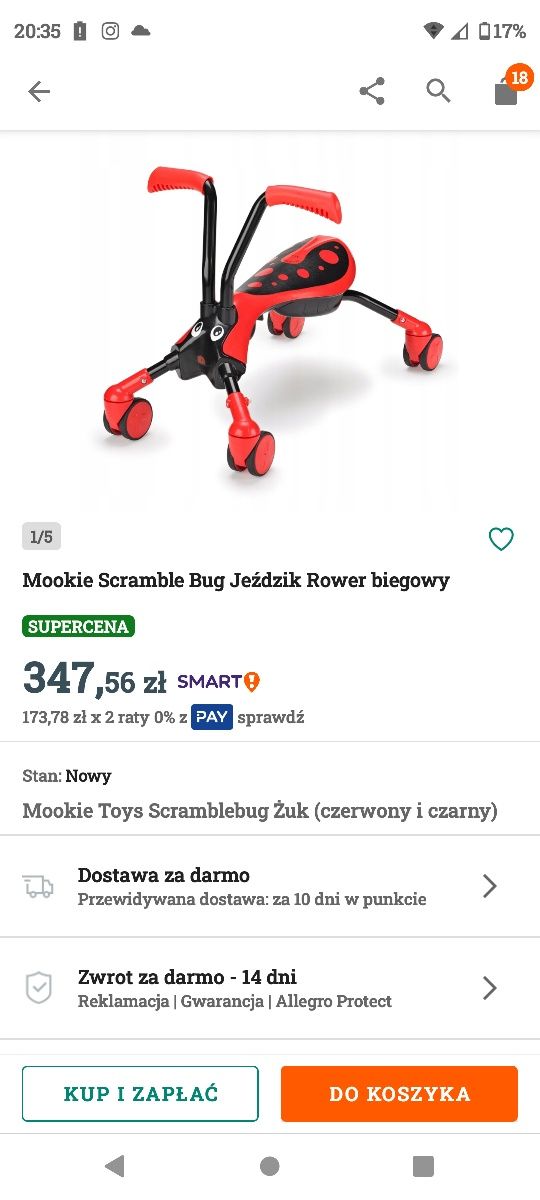 Scramble Bug żuczek zielony dla dziecka