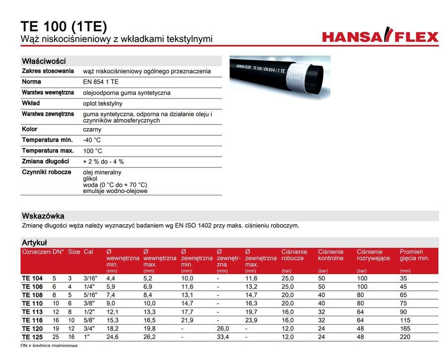Wąż hydrauliczny 50 metrów Hansa-Flex TE120 1TE DN19 3/4''