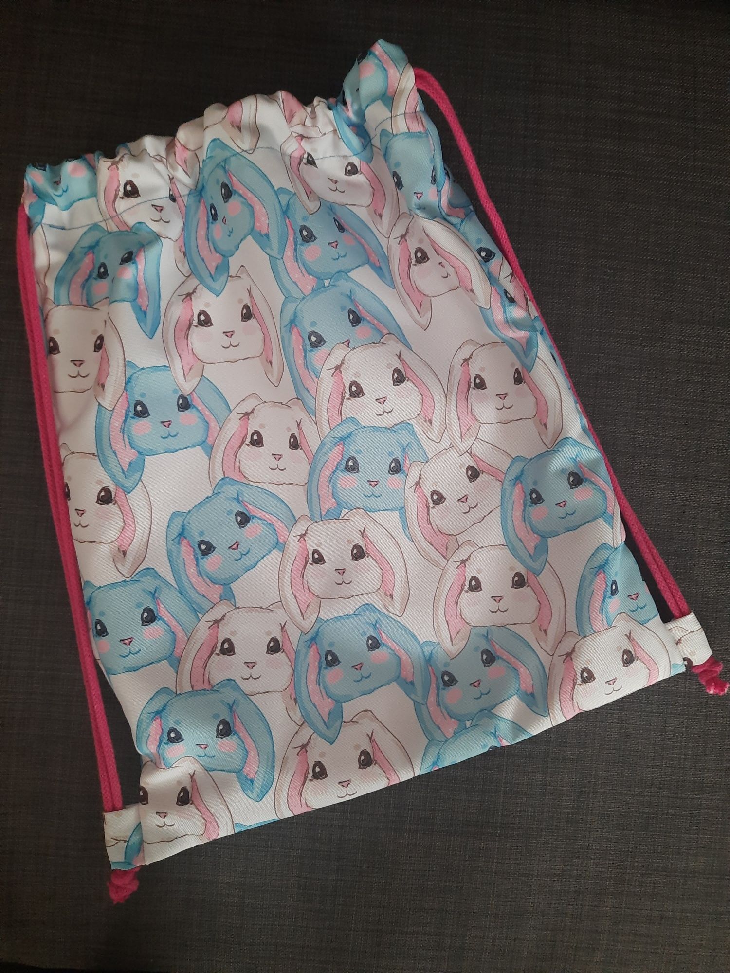 Nowy workoplecak Handmade plecak worek z kieszonką dla dzieci - królik