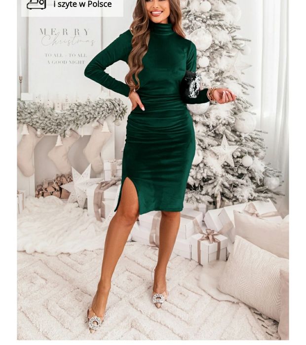 Sukienka welurowa zielona rozm l/Xl Pakuten