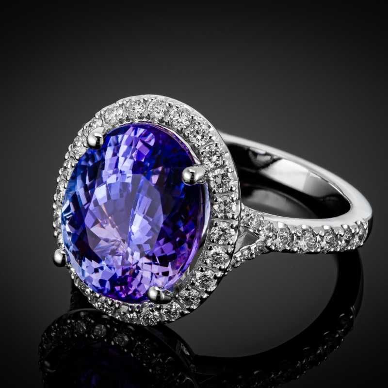 WYJĄTKOWY śliczny pierścionek z TANZANITEM ~6.17ct i  brylantami