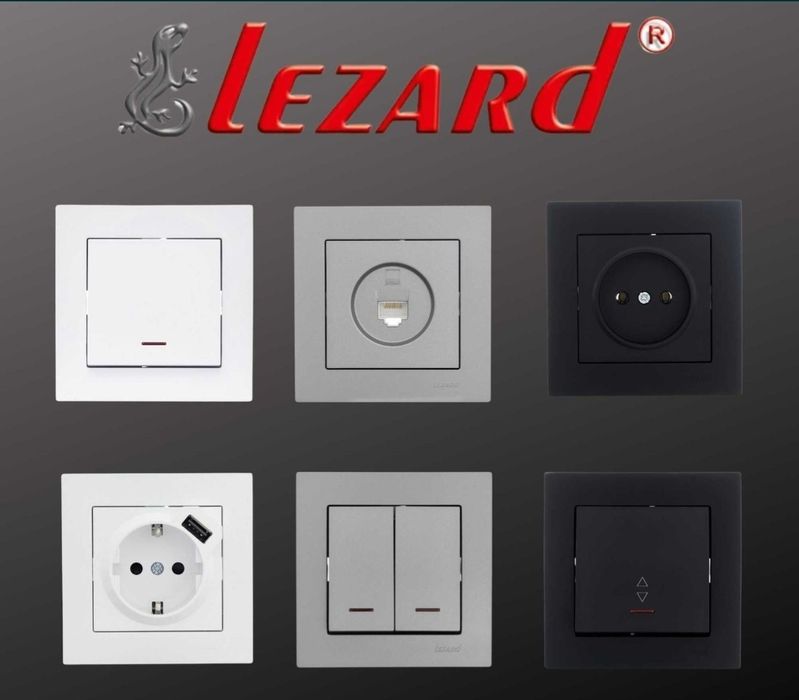 Чорні розетки і вимикачі Lezard черные розетки и выключатели