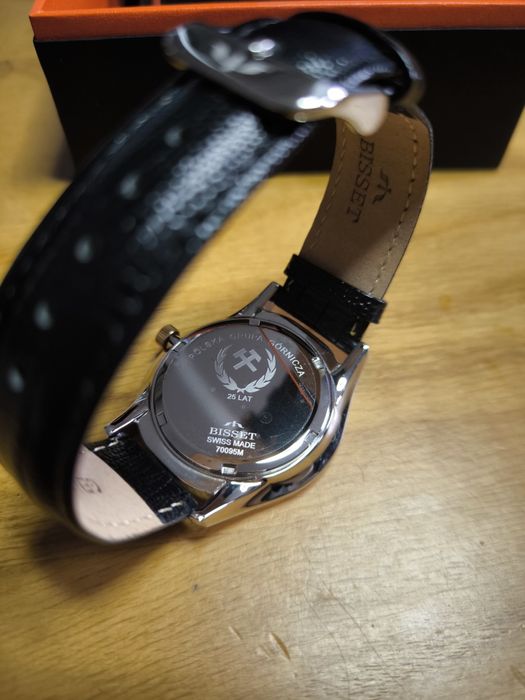 Zegarek Bisset 70095M z czarnym paskiem Nowy Szafirowe szkło