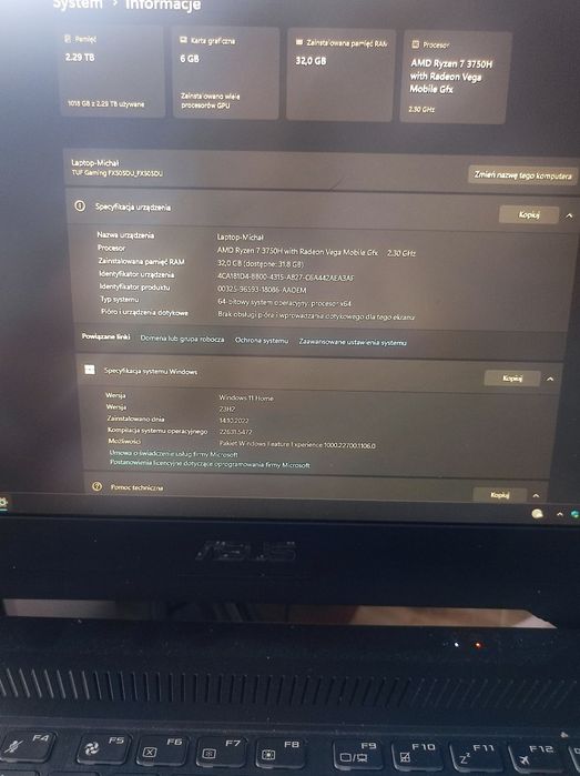 Asus Gamingowy Ryzen7 NVIDIA GeForce RTX 2060 6 GB GDDR6,32gb ram,