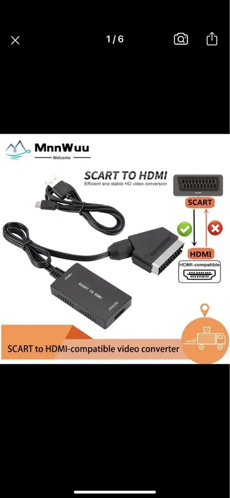 Scart to HDMI Konwerter do telewizora tv VHS/PS/XBOX/DVD