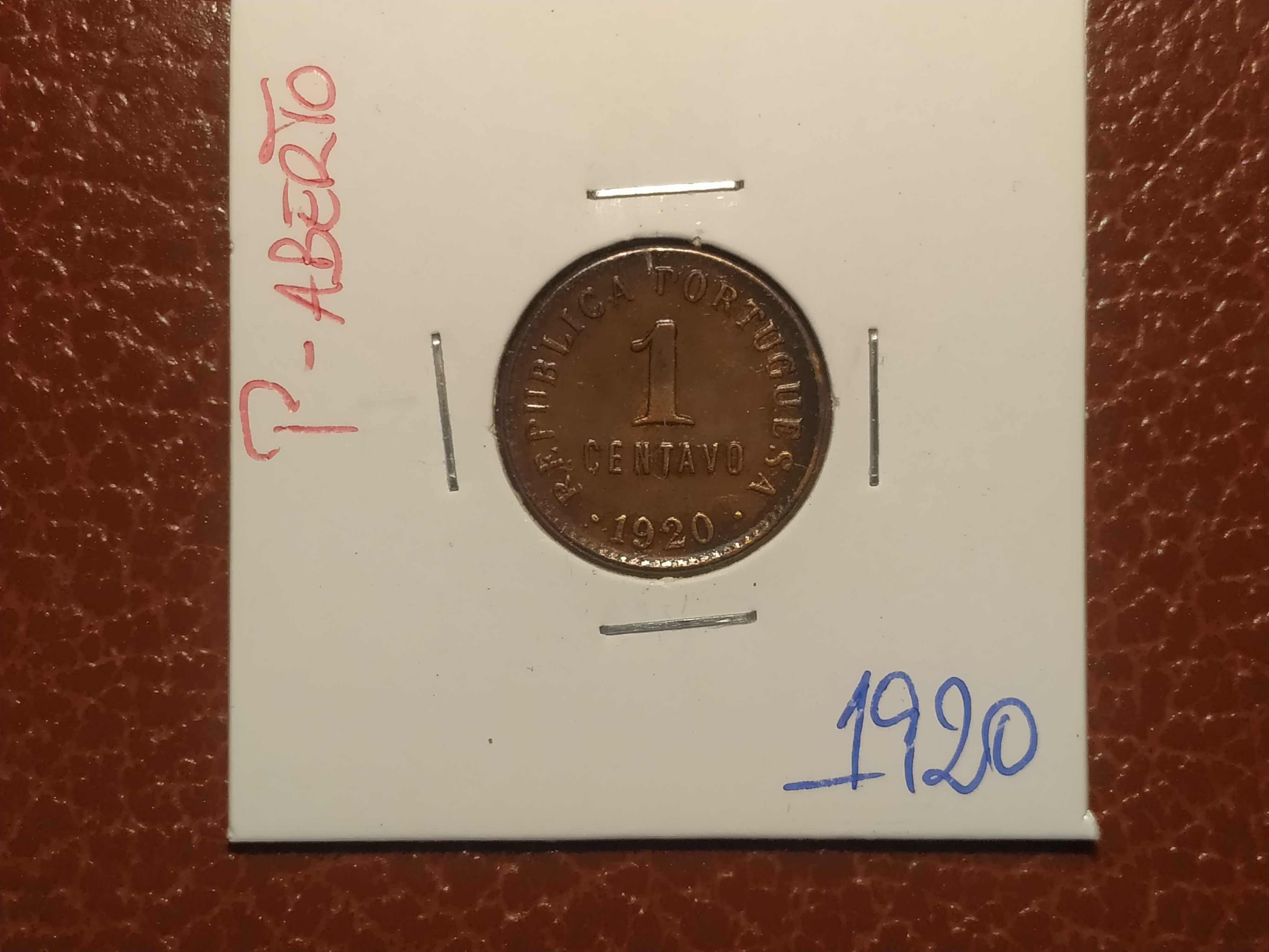 201 Portugal - moeda de 1 centavo de 1920 (com o P aberto)