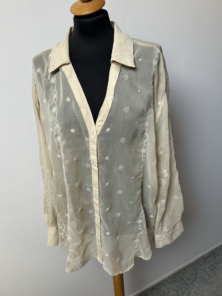 Koszula Zara rozm XL bezowa haftowana boho
