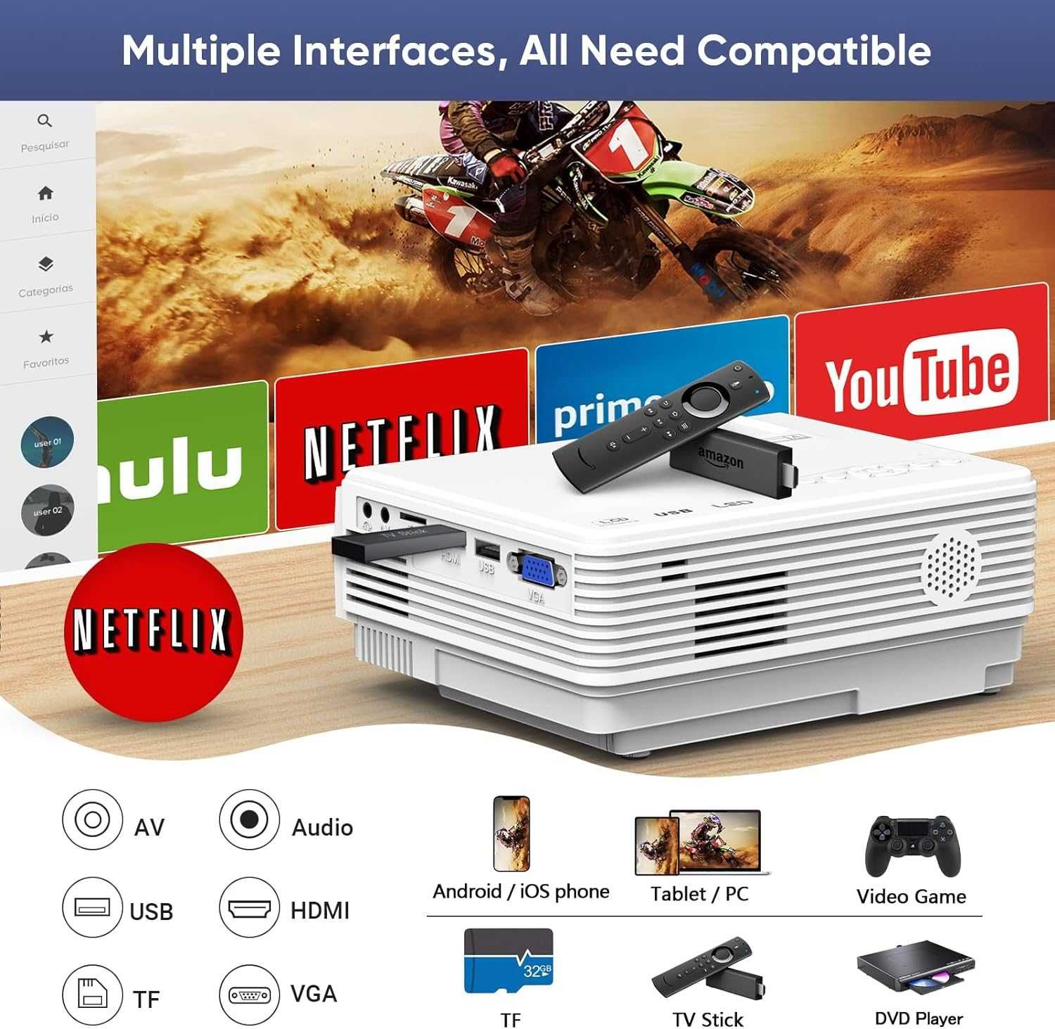 Mini projektor, AKATUO XR31 WiFi Bluetooth projektor FullHD 1080 HIT !