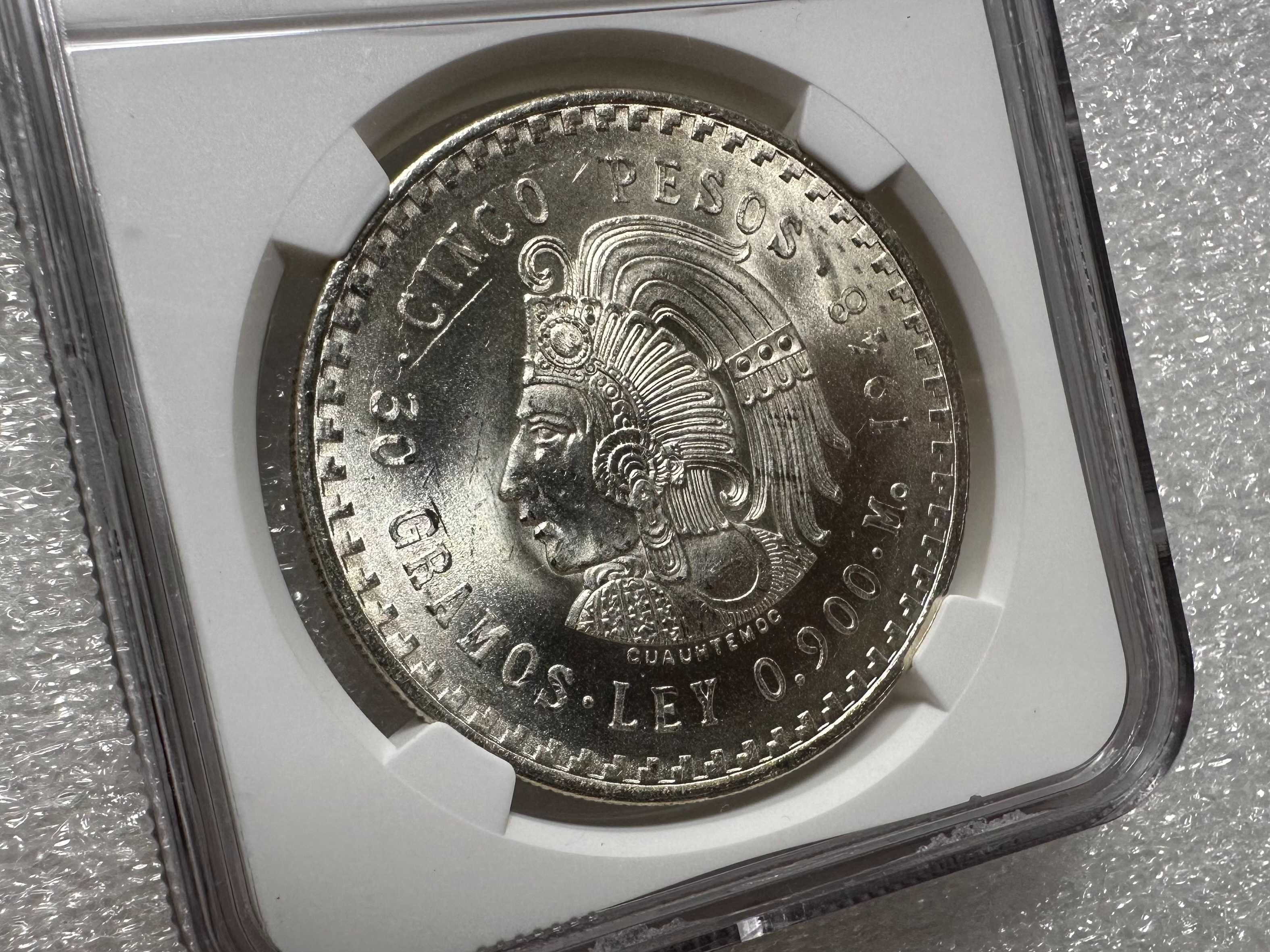 1948 Мексика 5 песо Куатемок слаб NGC MS-64+