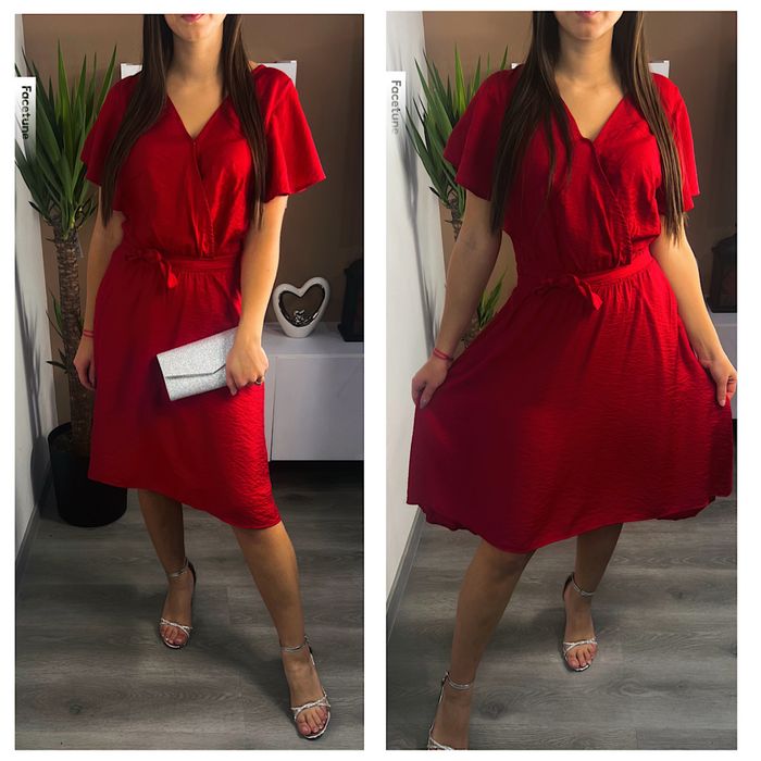 Czerwona kopertowa sukienka z wiazaniem