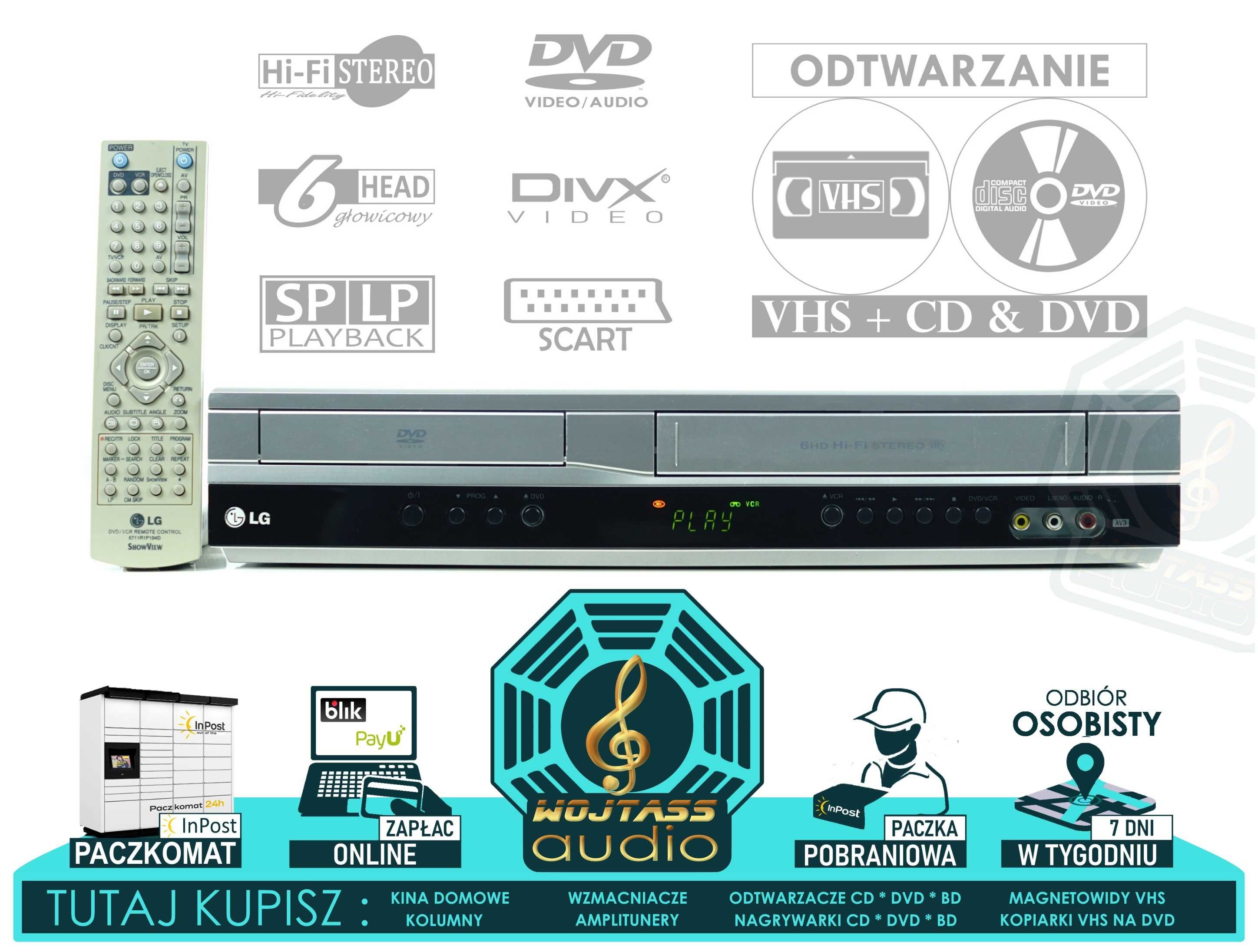 COMBO LG LV180 pilot DVD + VHS * magnetowid z odtwarzaczem * DivX MP3
