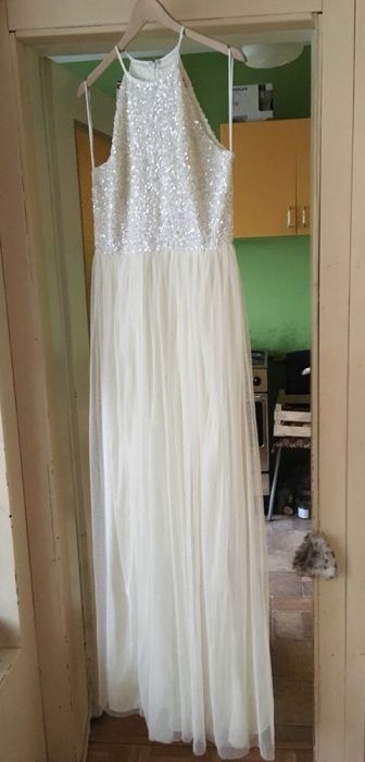 Piękna sukienka (ślubna) ecru kremowa Maya Tall Maxi 40 ASOS Nowa