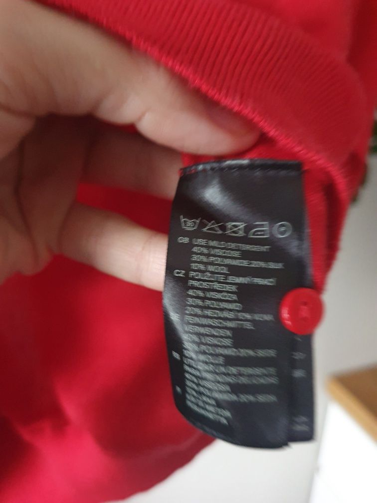 Czerwony malinowy sweter kardigan damski rekaw 3/4 świąteczny H&M S