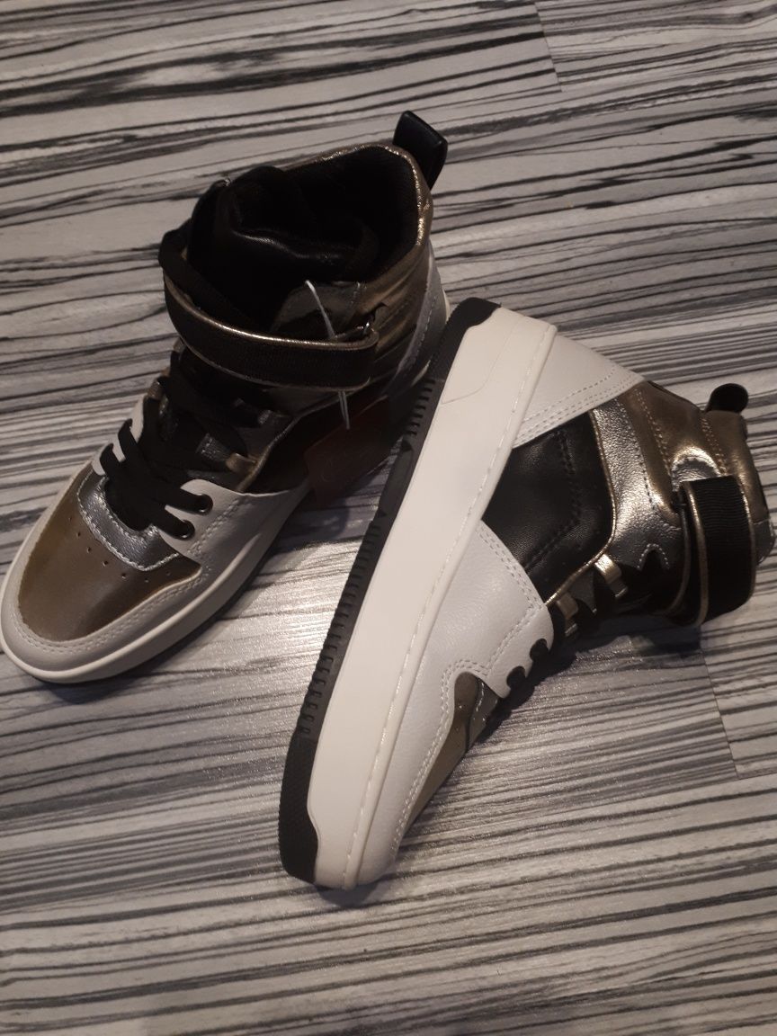 S.OLIVER sneakersy metaliczne na platformie 37 38 nowe srebro złoto