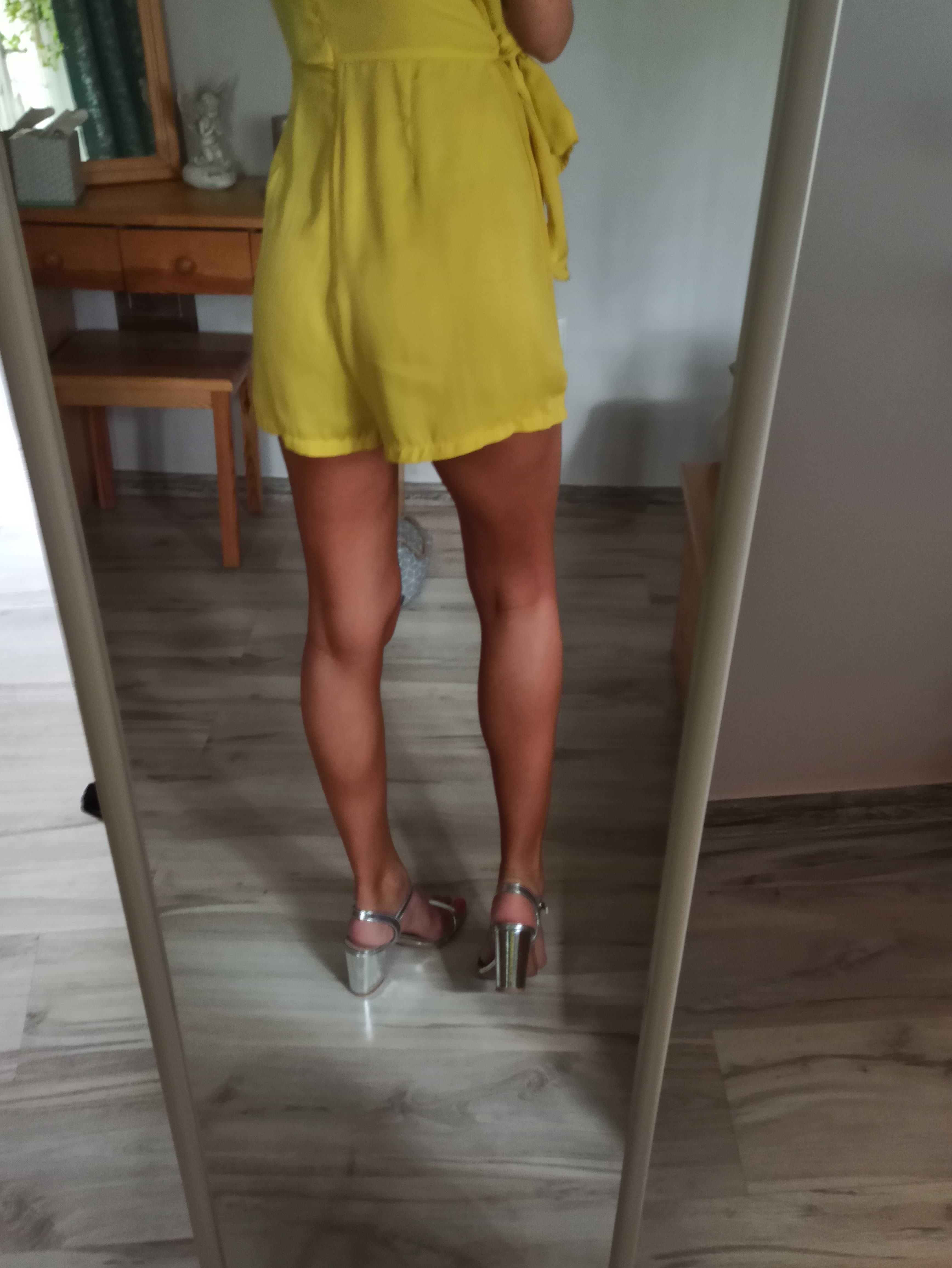 Kombinezon musztardowy kokarda wiązany letni XS S