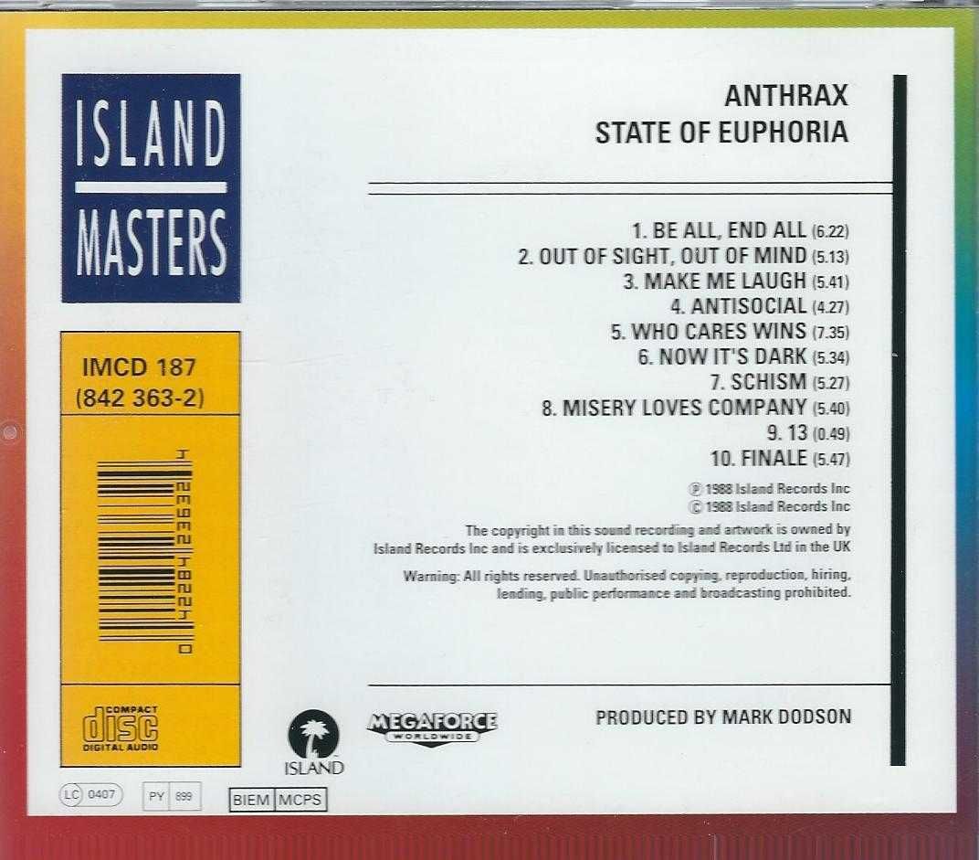 CD Anthrax - State Of Euphoria (1988) (Island Records)