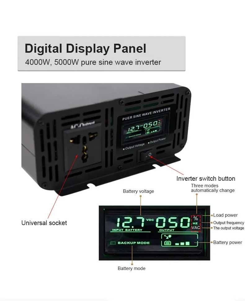 Інвертор EAFC 4000W, 12В - 220В, з чистою синусоїдою
