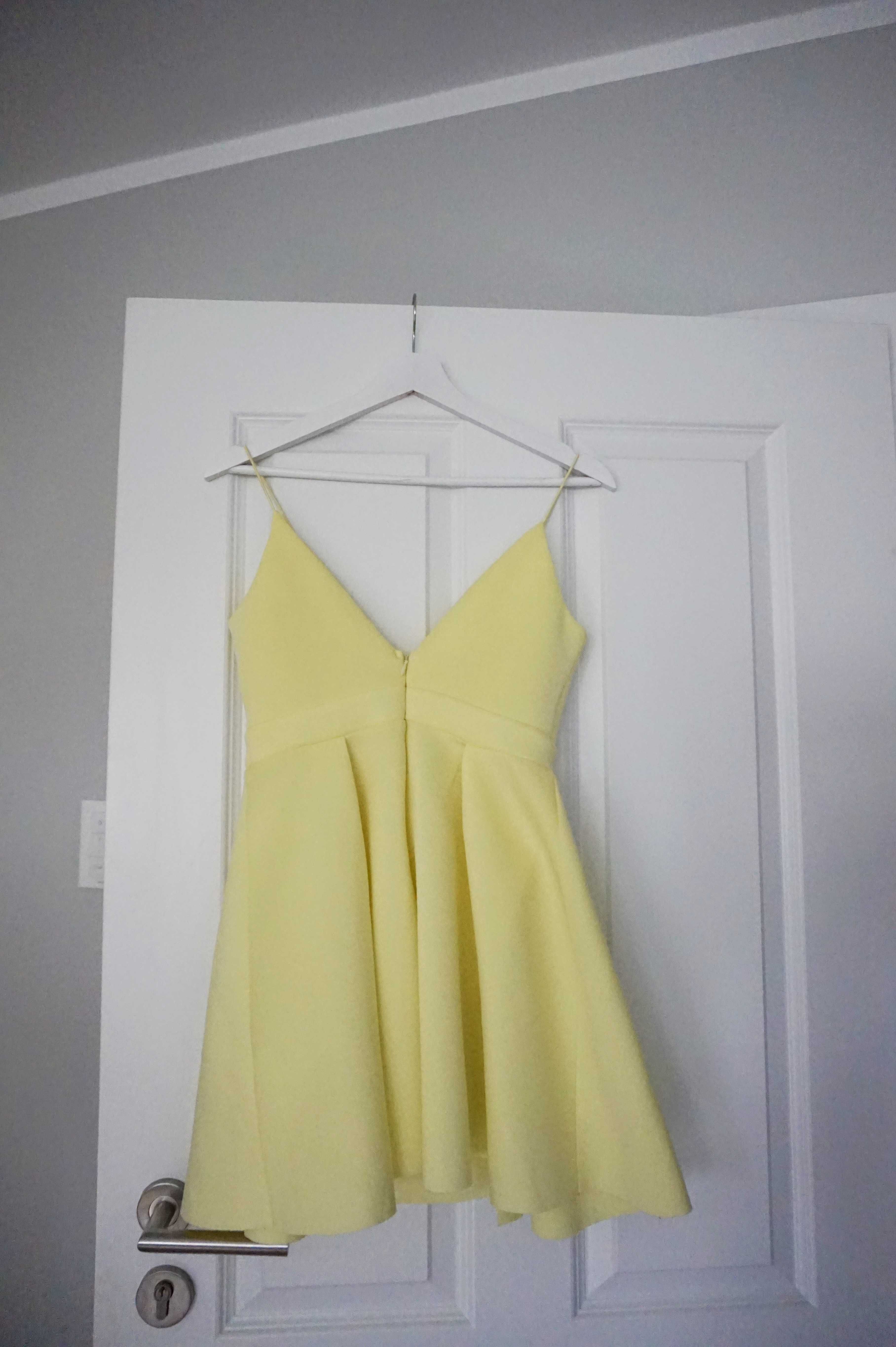XS 34 Asos Petite elegancka żółta sukienka wesele kopertowa