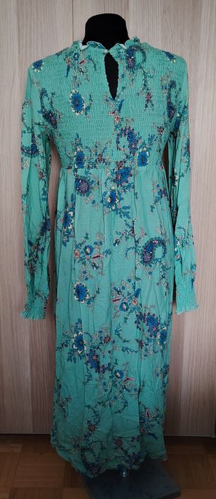 Nowa zielona sukienka w kolorowe wzory wiskoza 36