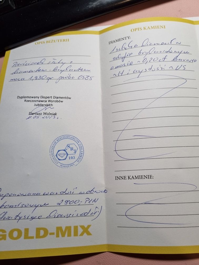 złoty pierścionek z brylantem 0,20 ct   Apart    r.12